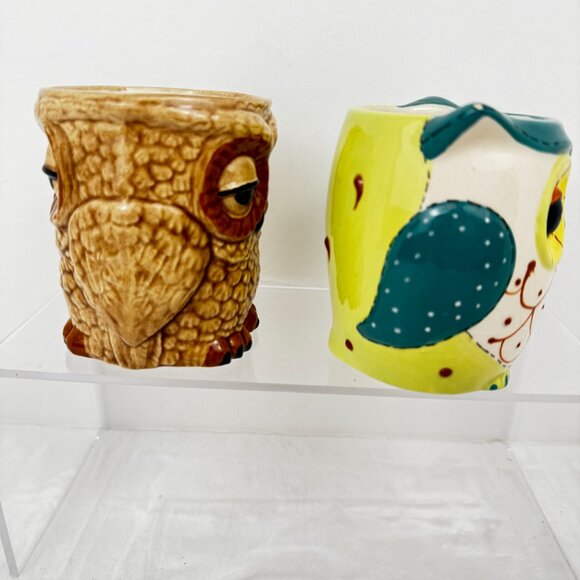 2 Small Owl Hoot Coffee Tea Mugs Boho Cottage core - Picture 6 of 8